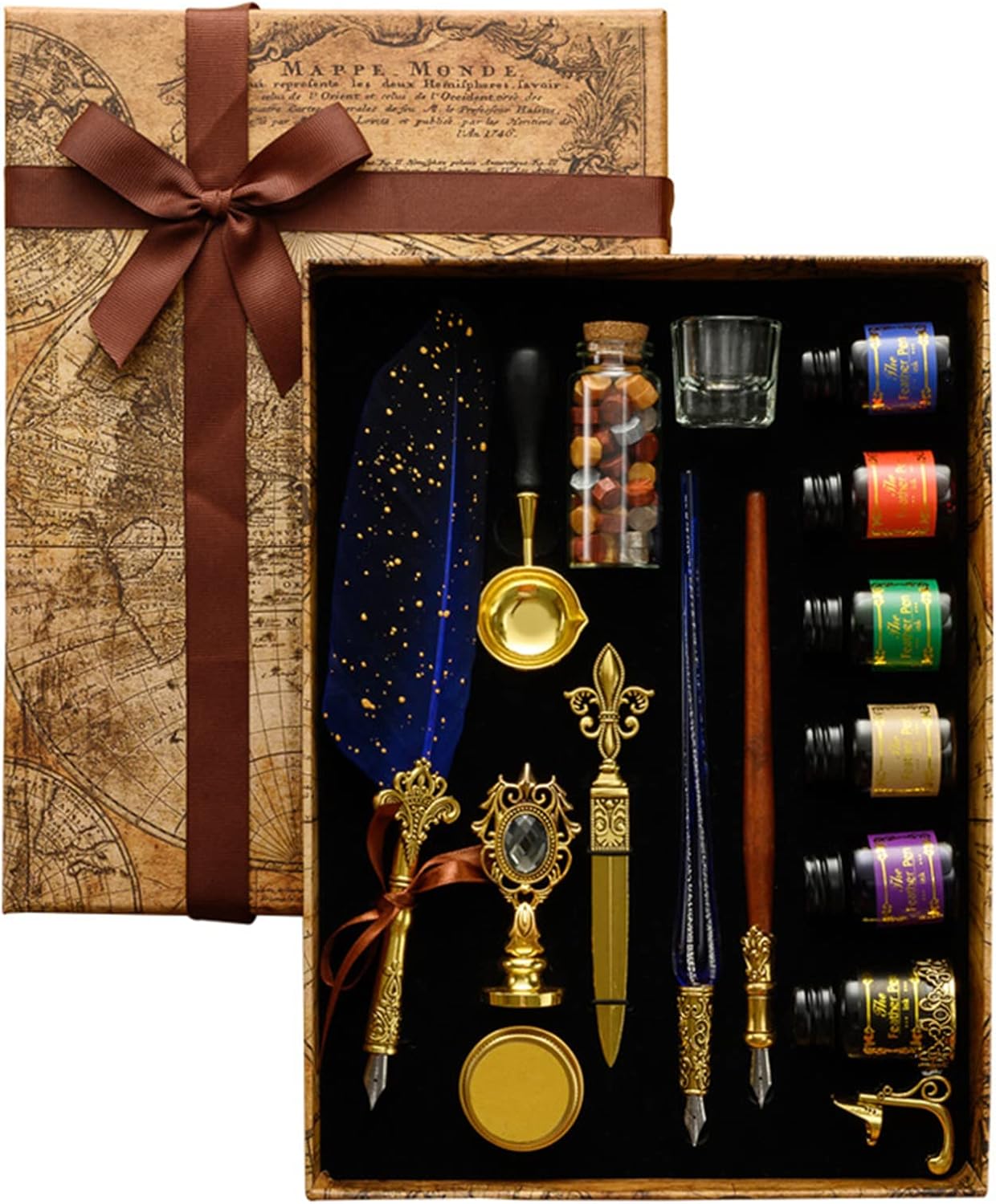 Feather Pen Calligraphy Set, Quill Pen and Ink Set with Wax Seal Stamp