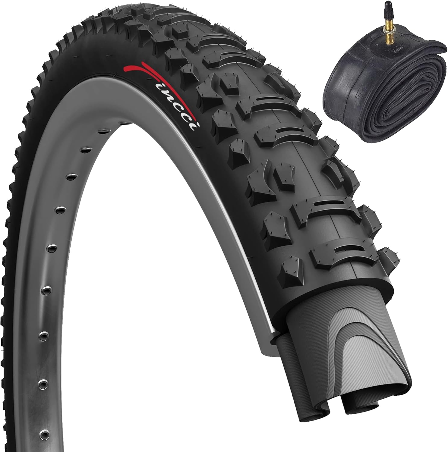 Pneumatici MTB Fincci 26x1.95 - Set 2 Gomme Pieghevoli Con Camera Aria, Valvole Presta, Per Mountain Bike E E-Bike