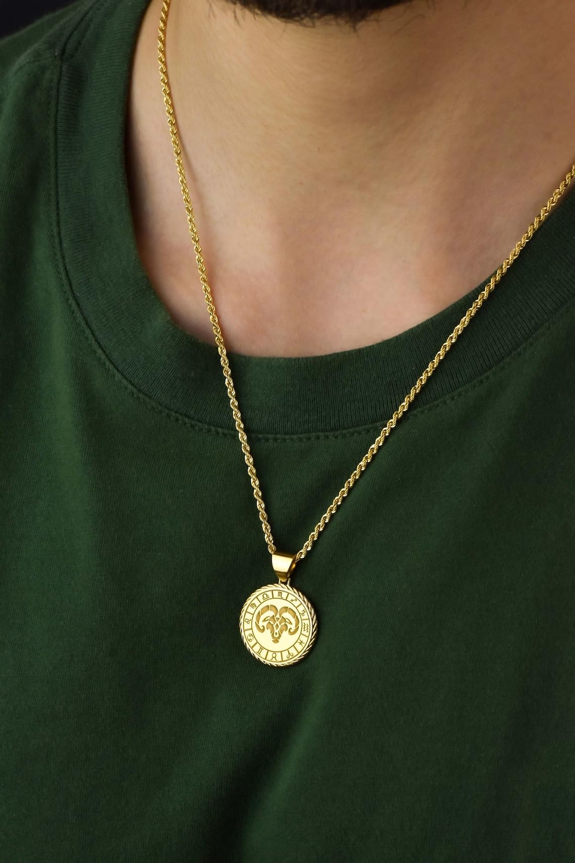 WWRPG_00198 - Collar de plata de ley 925 de 26 mm, cadena de 45,72 cm, colgante de símbolo del zodiaco del zodíaco, medalla de signo de horóscopo, cumpleaños con signo de fuego, colgante del zodiaco