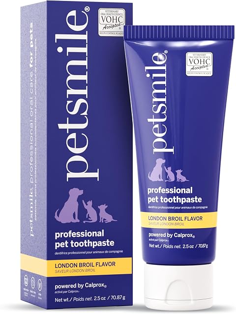 Petsmile VOHC Accepted Pet Toothpaste, London Broil 2.5 Oz, Cats + Dogs | VOHC Accepted, Calprox® Powered, Fights Plaque + Tartar, No-Brush Required, Human-Grade, 4-Month Supply, Clinically Proven