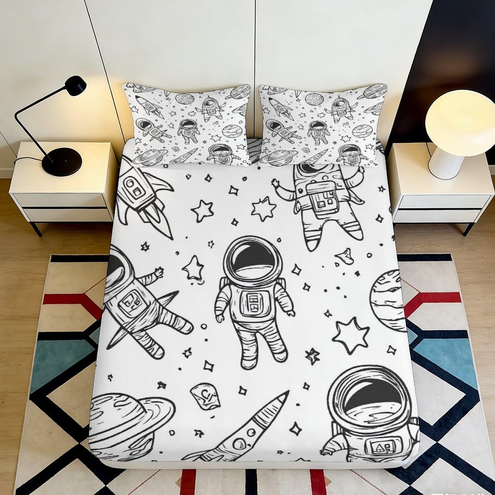 Jqzkxnhpbr Style-2 3D Printed Astronaut Space Fitted Sheet Microfiber Soft Breathable Planet Bed Cover For Bedroom Dorm Mattress Protection Decor 90X200x25cm