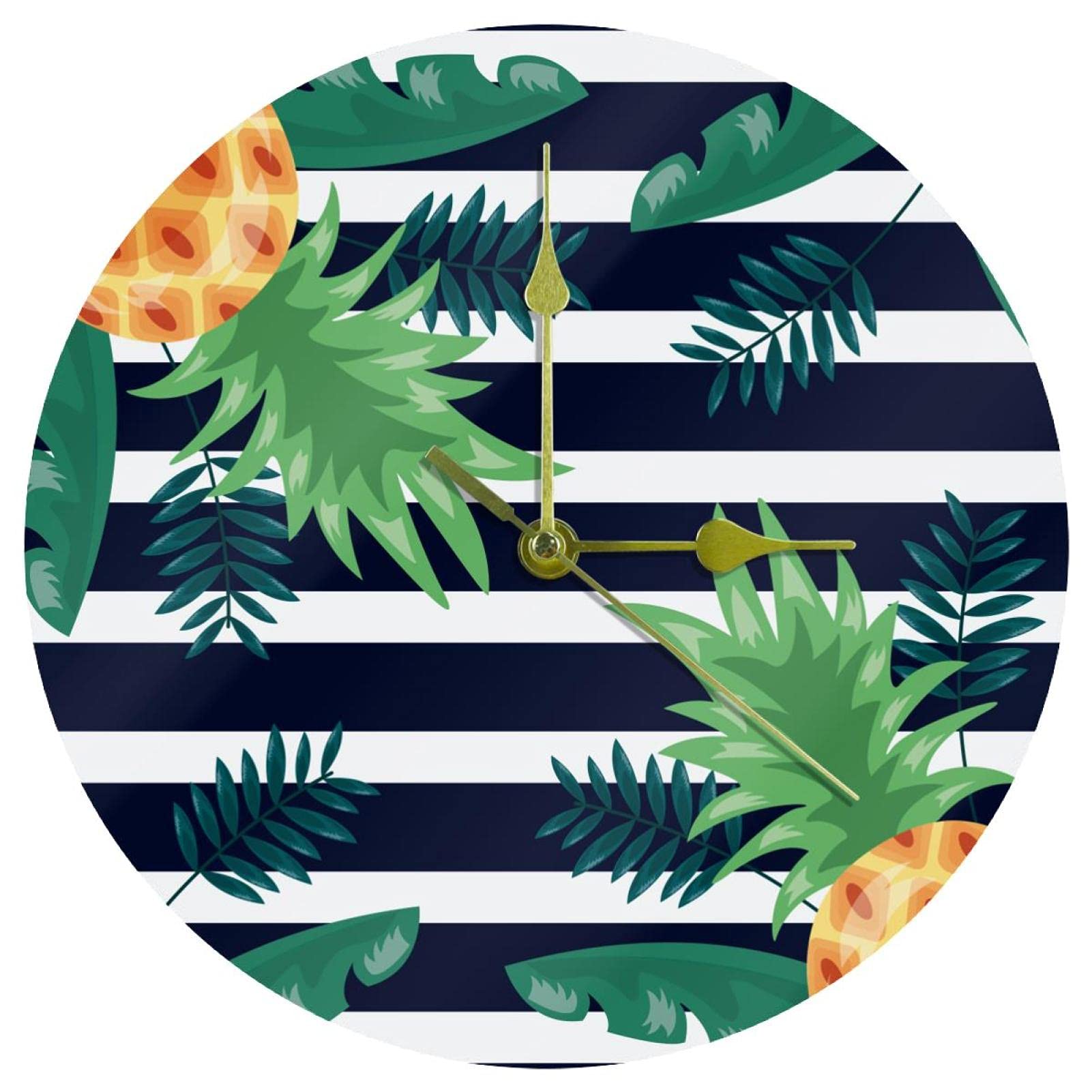 Horloge murale acrylique motif feuilles tropicales pour déco bureau