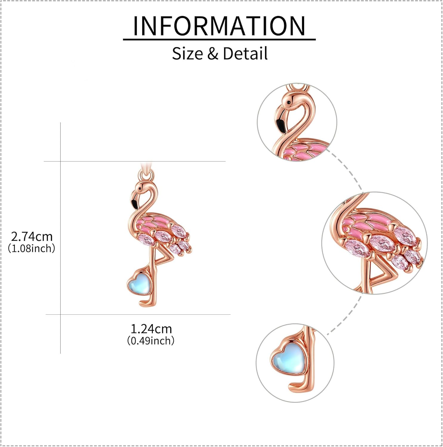 Flamingo Necklace 925 Sterling Silver Moonstone Flamingo Pendant Animal Christmas Jewelry Present for Women Mom - Image 5