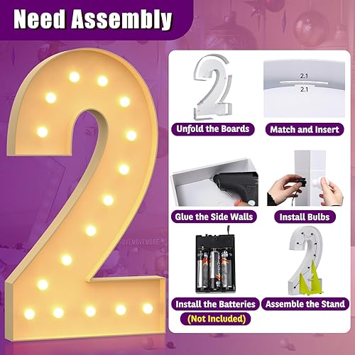 Miniatura 6 de Tongjoy Números iluminados de marquesina de 5 pies 2, números de marquesina para decoración de cumpleaños de 21, 25, 32, fiesta de aniversario,