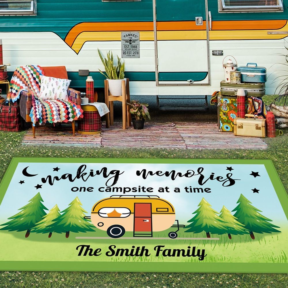 Custom Camping Rug Making Memories One Campsite at a Time RV Trailer Decor Camper Floor Mat for Outdoors, Patio, Backyard, Picnic, Beach, Camping, 30 x 55 Inch (RV 9)