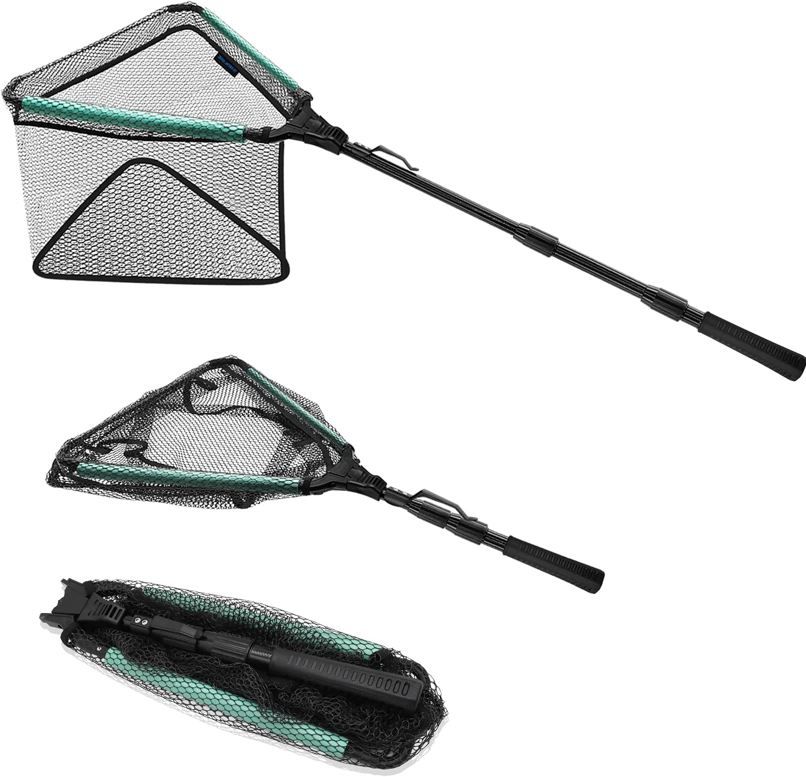 KOMCLUB Floating Fishing Net, Telescoping Pole Handle Foldable Fish Landing Net with Rubber Coated Mesh Fly Fishing net for Easy Fish Catch and Release Freshwater and Saltwater Men Women Kids