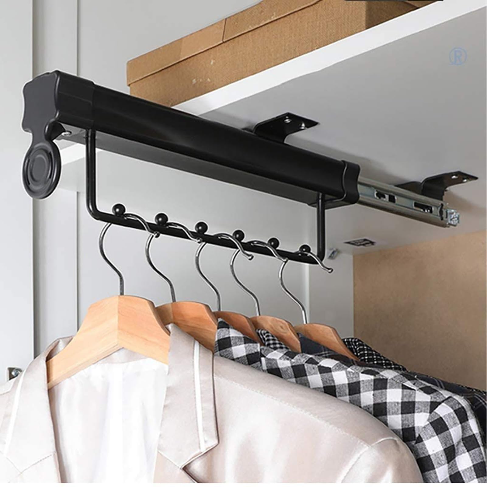WMYYZYQ Heavy Duty Extendable Pull Out Closet Rod - Adjustable Wardrobe Trousers Rack, 25kg Load Capacity Metal Hanging Rail for Closet Cabinets, Space-Saving,46cm/18.1inch