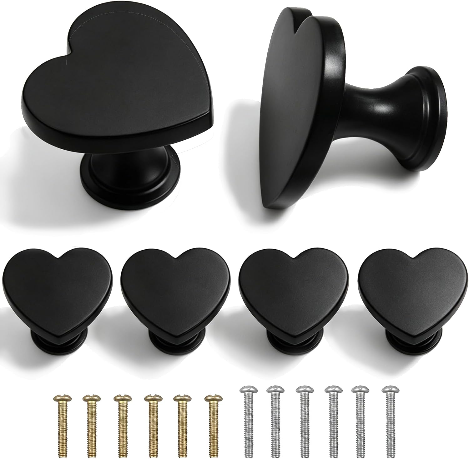 6 Pack Heart Cabinet Knobs, Zinc Alloy Drawer Pulls for Dresser, Black Kitchen Cupboard Handles, Cute Decorative Hardware for Wardrobe, Wine Cabinet, Kitchen & Bathroom Vanity