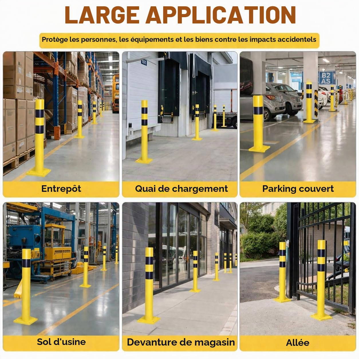 Bollard de Sécurité Flexible, Diamètre 10 cm, Poteau Résistant aux Chocs et Flexible pour la Gestion du Trafic, la Sécurité des Parkings et des Entrepôts (90 cm de Hauteur)