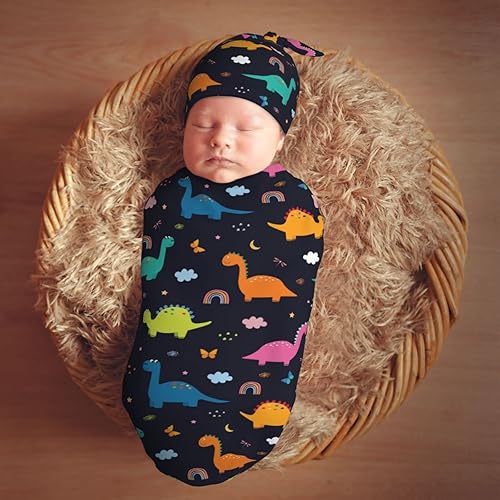 Miniatura 7 de AuHomea Manta para bebé con diseño de dinosaurios y nubes para recién nacido, saco de dormir suave para bebé, elástico y ajustable