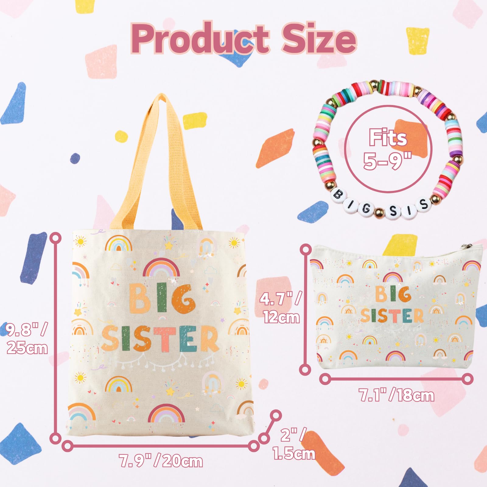 3PCS Big Sister Gifts for Girls, Big Sister Tote Bag, Pen Bag, Bracelet for Announcement Gift Set Sibling Keepsake