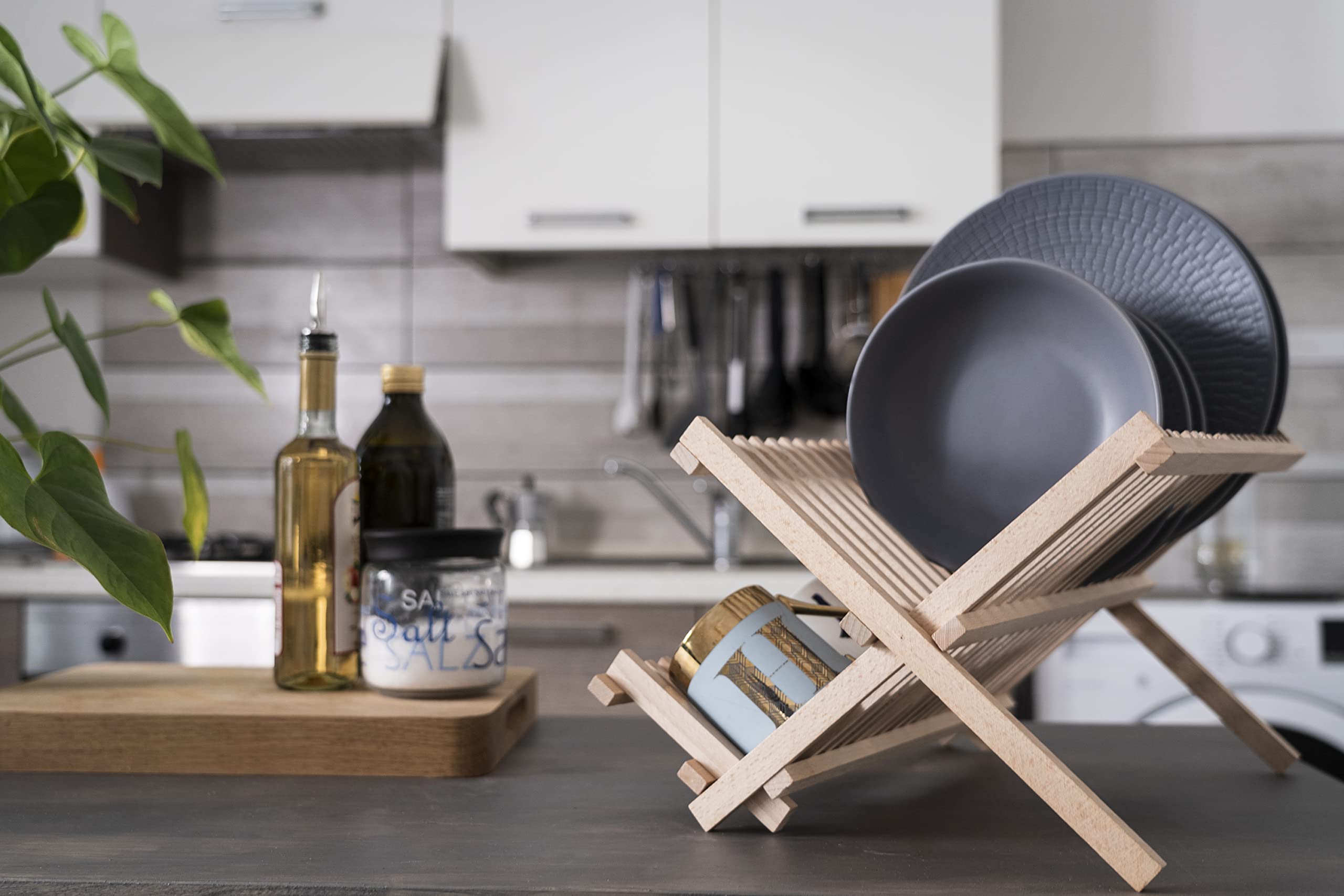Égouttoir à Vaisselle Pliable en Bois de Hêtre - Accessoire de Cuisine Écologique, Durable et Résistant à l'Eau