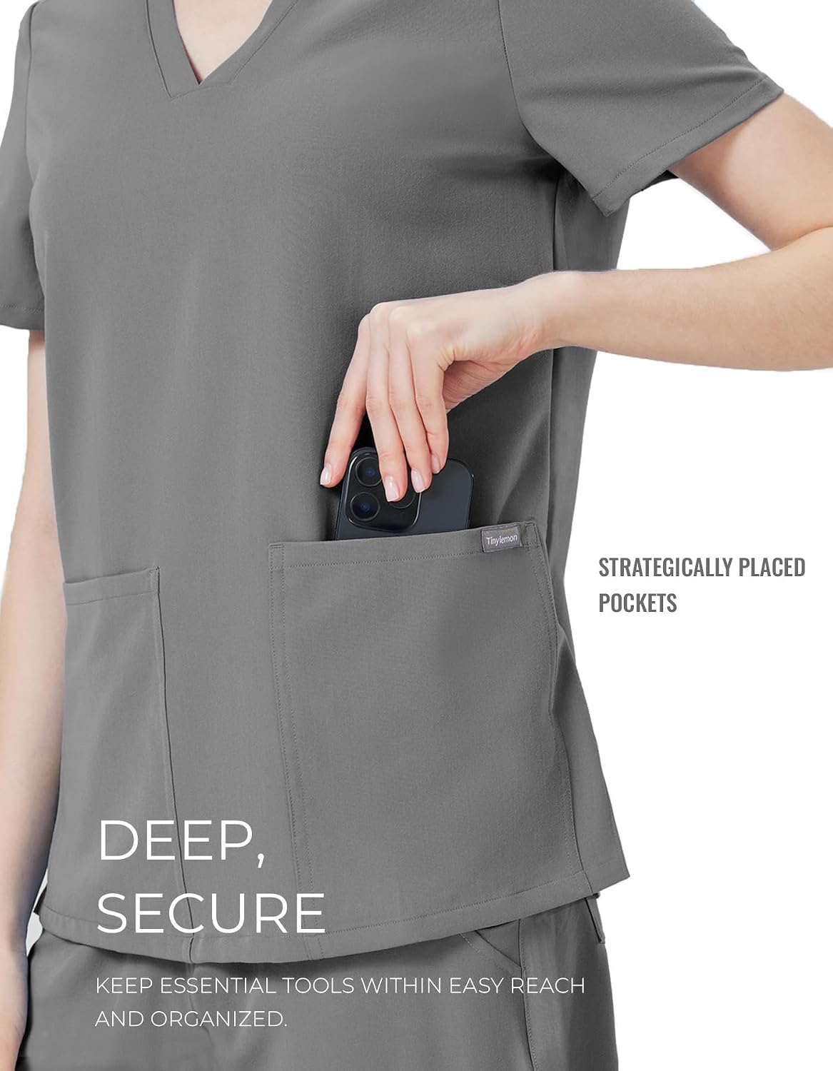 TINYLEMON Women Scrub Top - 3 Pockets V-Neck Slim Fit with Badge Loop Four-Way Stretch Anti-Wrinkle Women T-Shirts