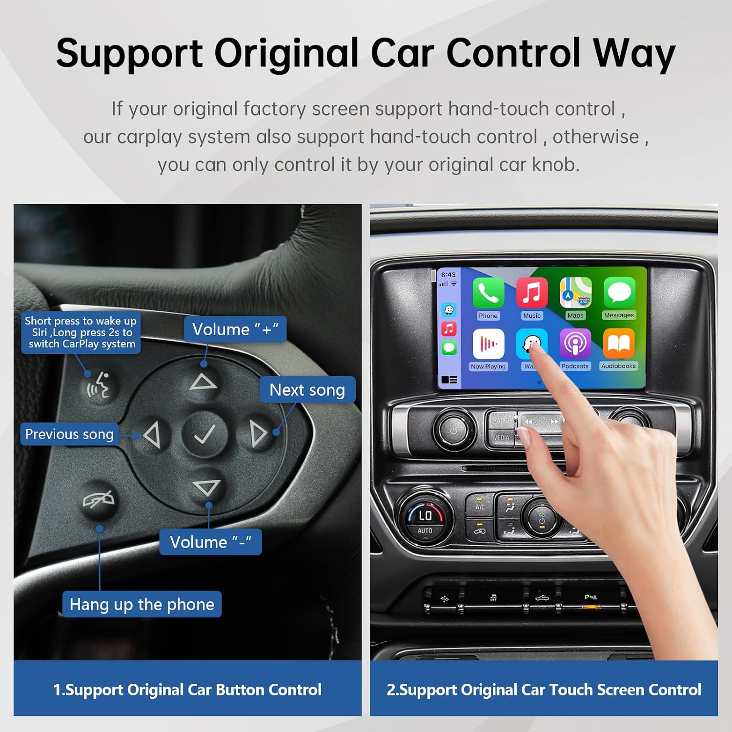 Road Top CarPlay Kit for GM HMI 2.0 Cadillac Buick Chevrolet GMC 2014-2020 | CarPlay Interface Decoder Box, Support Wireless Carplay, Android Auto, Mirrorlink, Retains Factory Controls & Functions