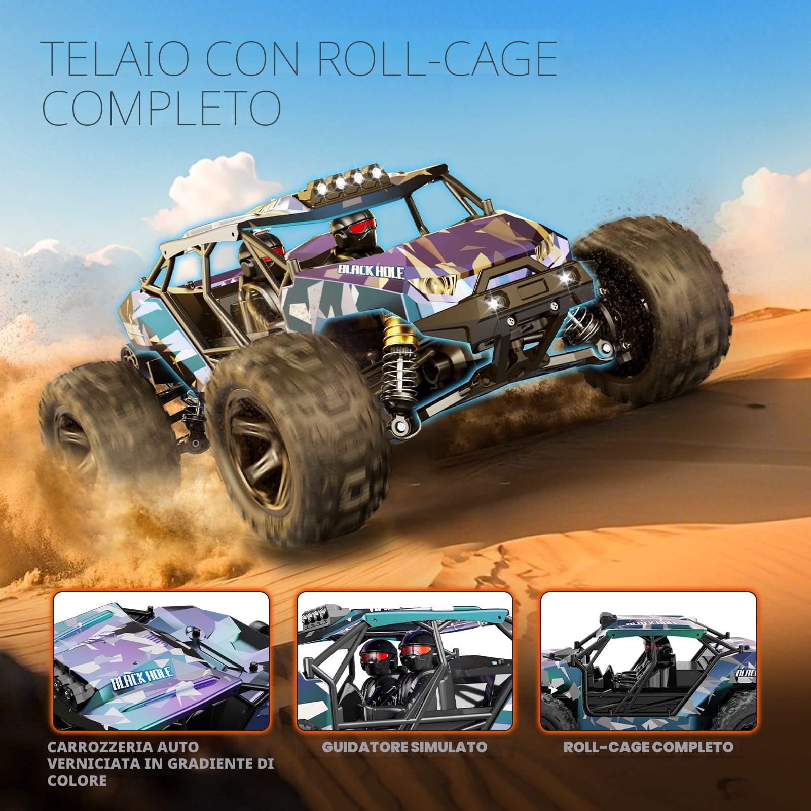 Womaqu Macchina Telecomandata Professionale 1:14 per Adulti e Bambini, RC Car Off-Road Wüsten Truck 4X4 40 km/h con 2 Batterie da 1300mAh e 2 Set di Pneumatici, Macchina Radiocomandata Fuoristrada