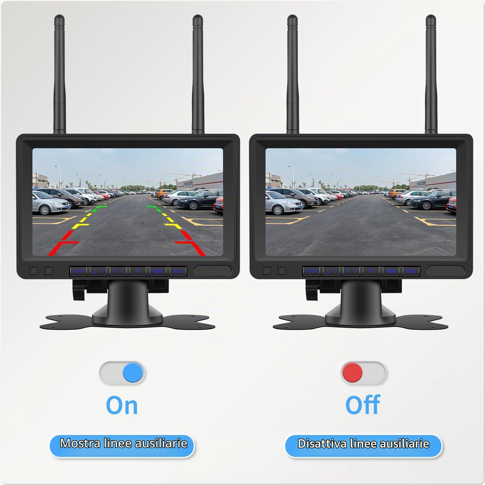 Telecamera per Retromarcia Wireless Digitale, Monitor LCD da 7 Pollici, 2 XTelecamera Posteriore Auto Impermeabile IP69, Visione Notturna Colorata, per camion/rimorchio/autobus/camper 12V-24V