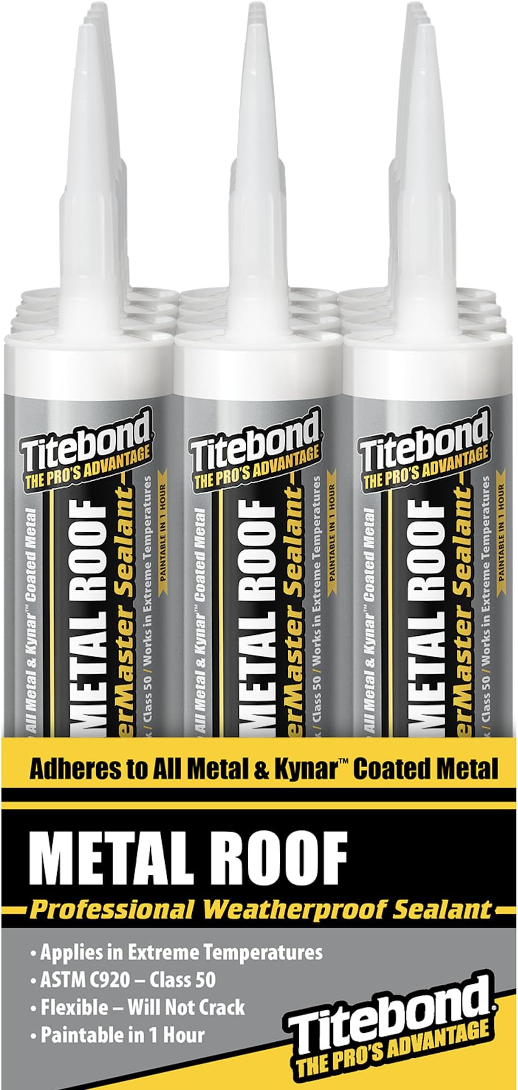 Titebond WeatherMaster Metal Roof Sealant, White 61001 (12 Pack) – Premium Polymer Caulk for Aluminum, Copper, Galvanized Steel & Coated Metals, UV-Resistant – 9.5 Oz. Cartridges