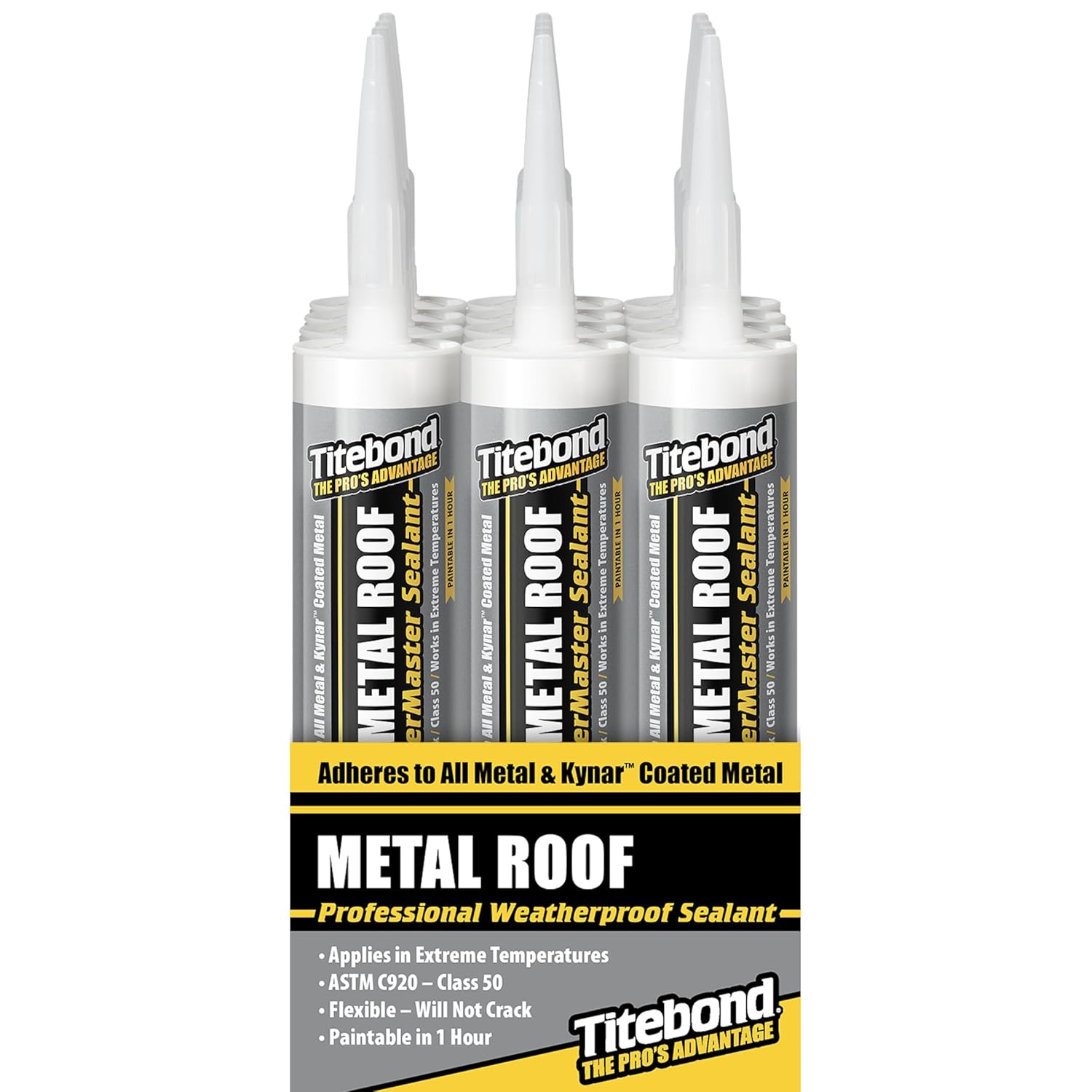 Titebond WeatherMaster Metal Roof Sealant, White 61001 (12 Pack) – Premium Polymer Caulk for Aluminum, Copper, Galvanized Steel & Coated Metals, UV-Resistant – 9.5 Oz. Cartridges