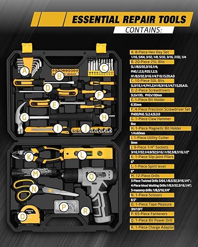 Miniatura 2 de Juego de herramientas de 139 piezas  Kit de herramientas con taladro inalámbrico de 8 V en caja de herramientas, juego de taladros domésticos