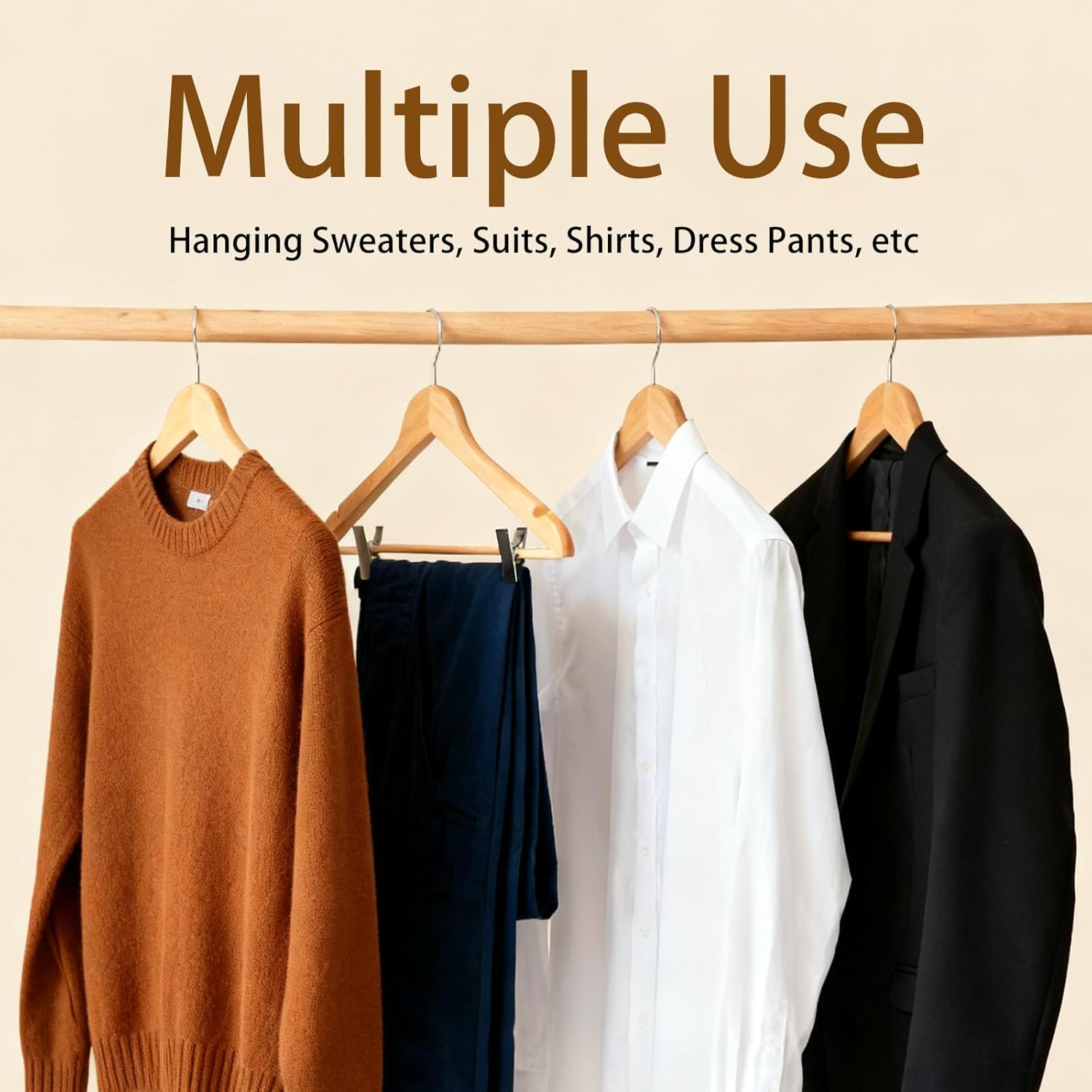30 Pack Wooden Hangers, Solid Wood Coat Hanger with 360 Swivel Hook, Smooth Finish 17.5 Inch Clothes Hanger with Shoulder Groove for Shirts, Pants, Suits, Jackets, Dresses, Sweaters, Natural