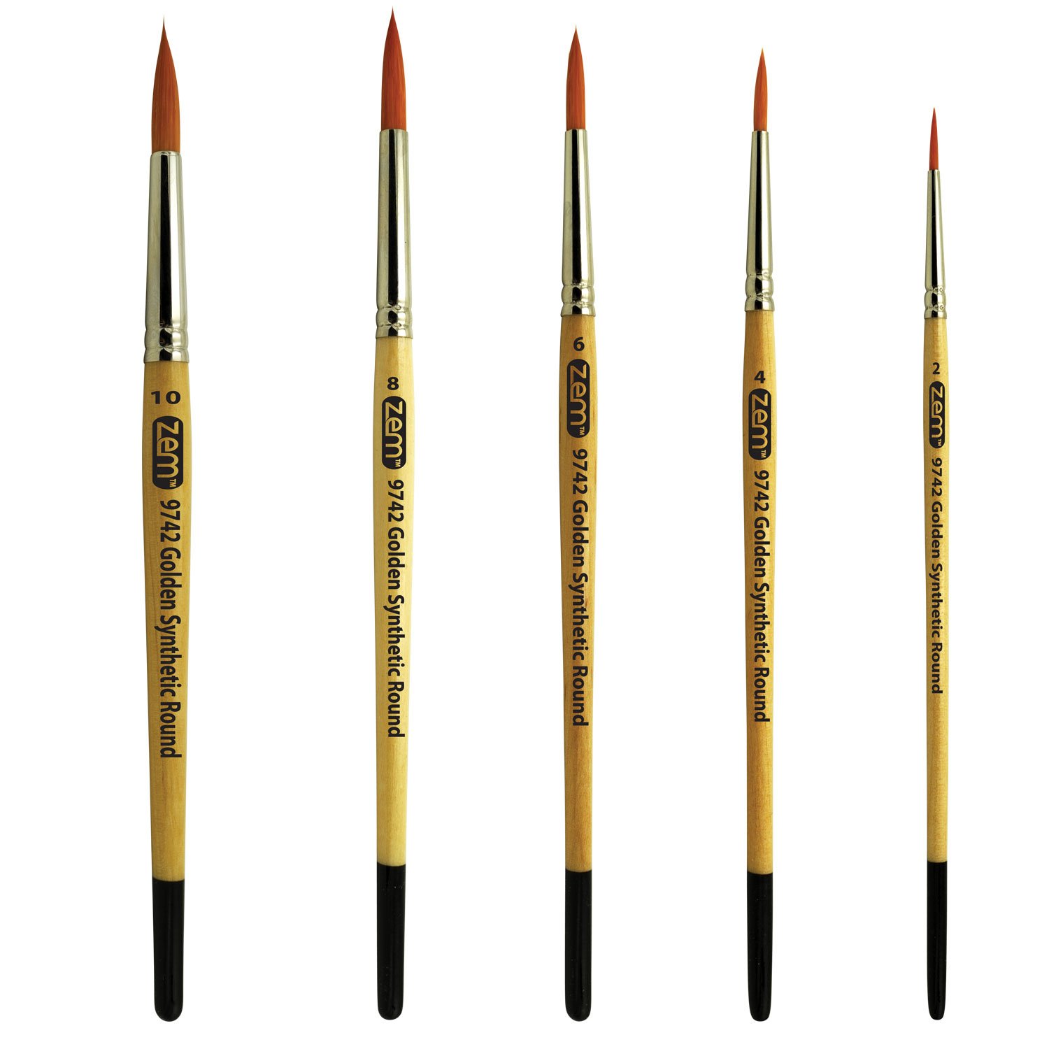 ZEMBrush Golden Synthetic Rounds Brushes Set Sizes 2,4,6,8,10