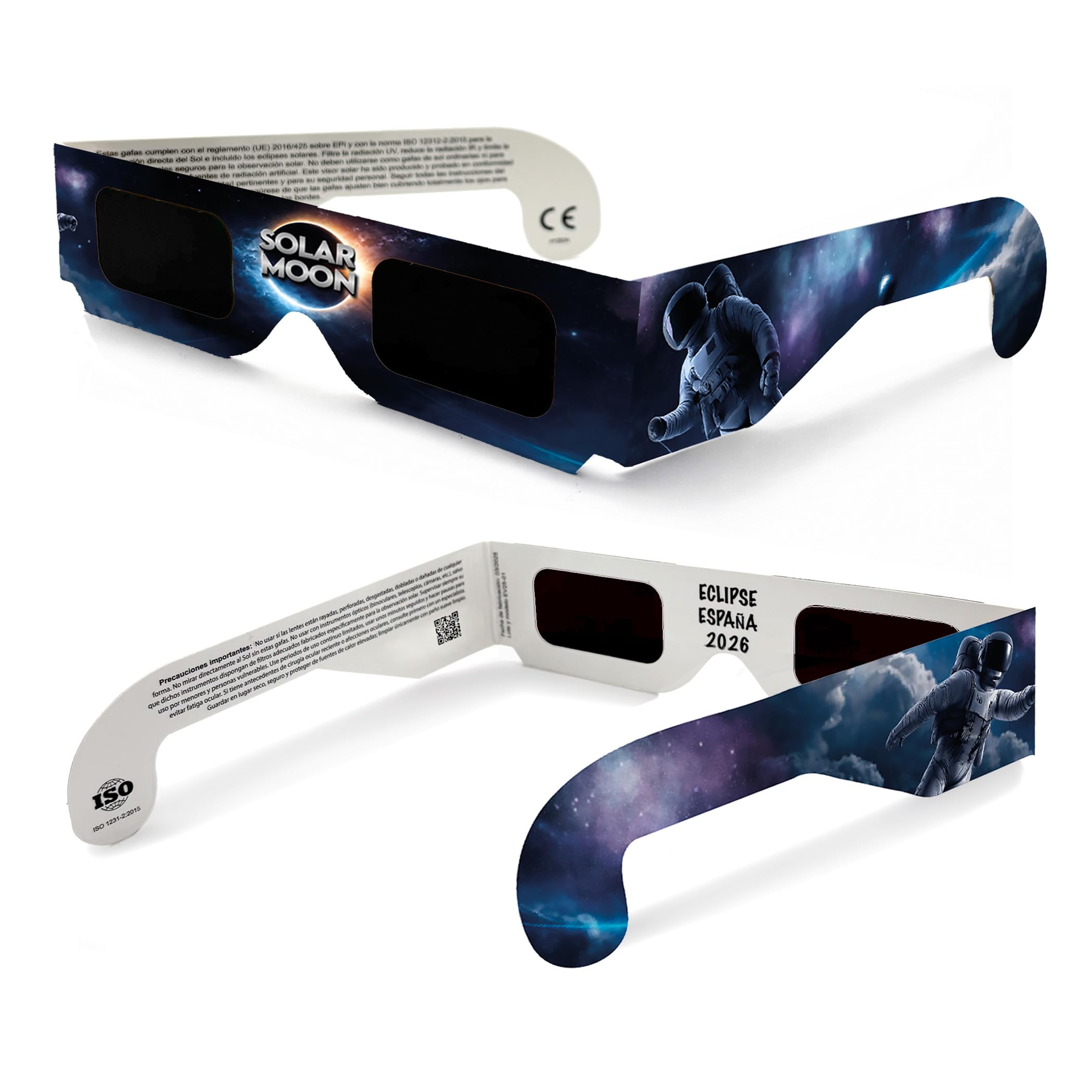 Gafas Eclipse Solar Homologadas ISO 12312-2:2015 y Certificadas CE para Observar Eclipses con Máxima Seguridad, Cumplen Normativa UE 2016/425, Fabricante Español, Color Azul