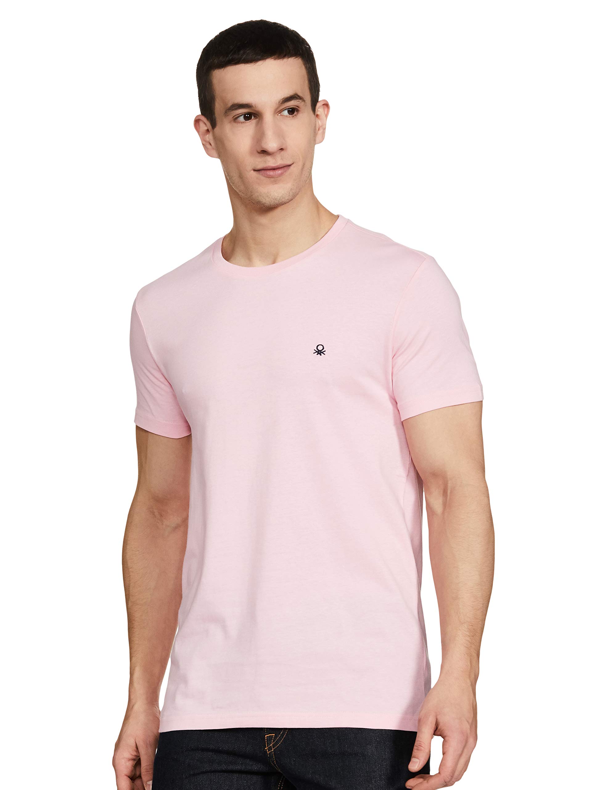 United Colors of BenettonMen Cotton Slim T-Shirt (3099J7105I913_Pink L)