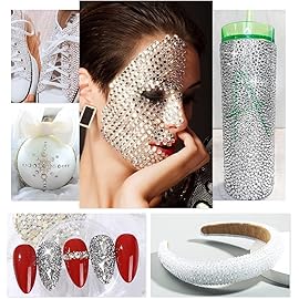qiipii 2052 Crystal White Nail Art Rhinestones Silver Clear Nail Charms 72 Multi Shapes Flatback Stones Big Gems +1980 Round Beads K9 Glass Diamonds Crystals Jewels for Nails Face Eyes Makeup Crafts