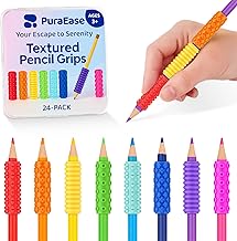 Textured Pencil Grips for Kids, Teens & Adults – 24PC Sensory Fidget Toys for ADHD, Autism, Anxiety & Stress Relief - Ideal for Teachers as Educational Tools or Classroom Rewards