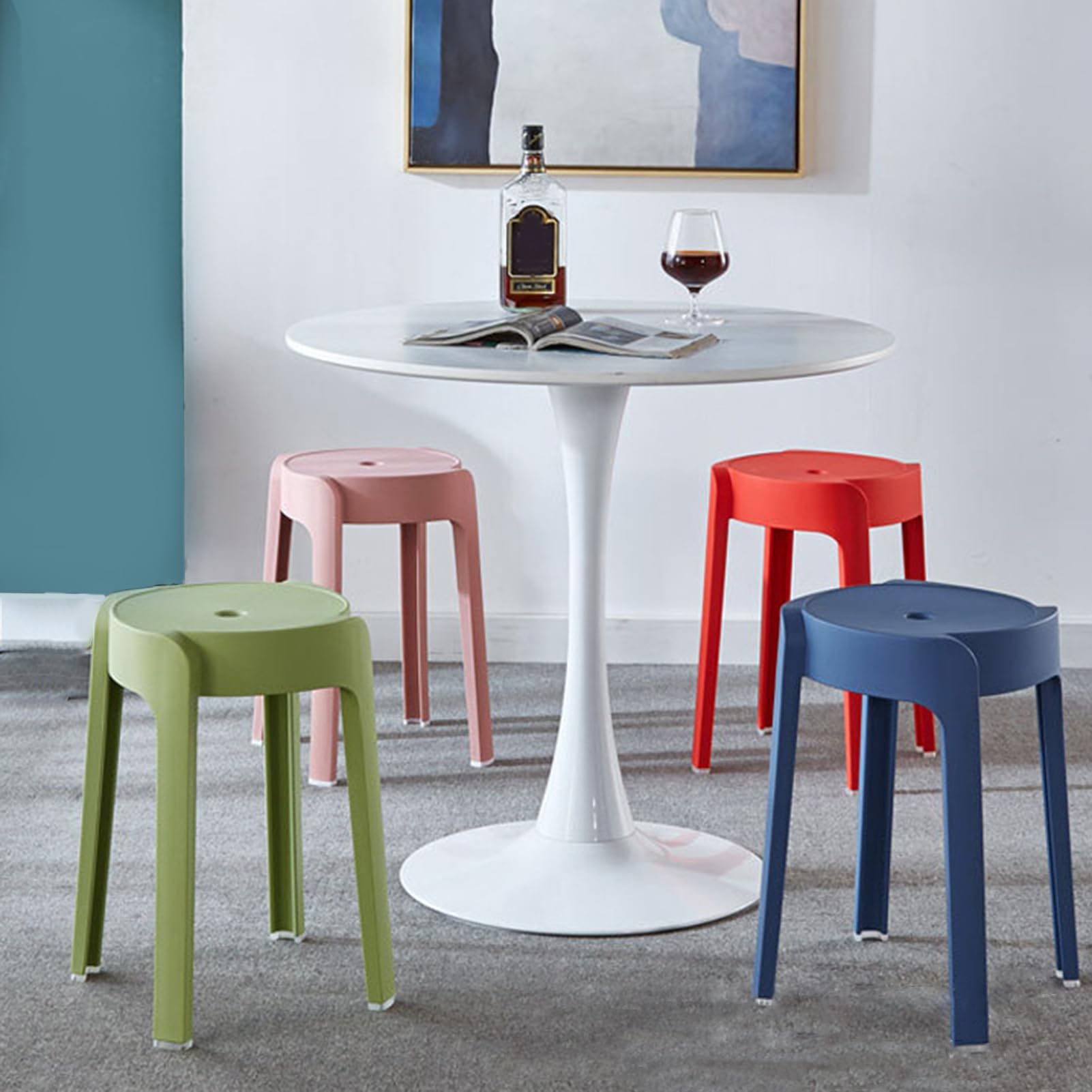 6er Set Stapelhocker aus Kunststoff, runde Sitzhocker stapelbar und leicht, 46 cm Sitzhöhe, Ø 30 cm Sitzfläche, bis 150 kg belastbar, für Küche, Kinder, Schule, Outdoor, Café (6Pcs)