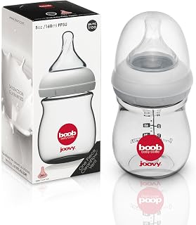 Joovy Boob Baby Bottles Made from Durable, Medical-Grade PPSU with CleanFlow Vent Technology to Prevent Nipple Collapse, Negative Pressure, and Colic Symptoms (5oz)