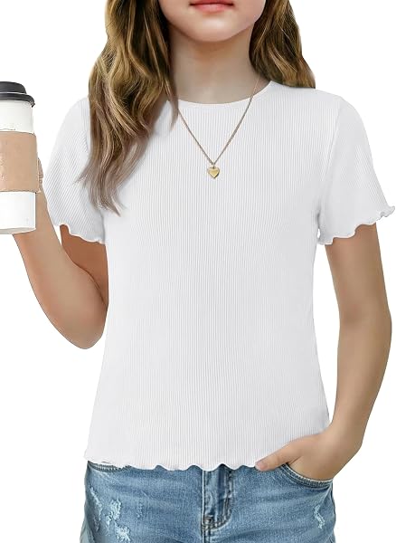 Arshiner Tshirt Mädchen Strickshirt Kurzarm Gestrickt Oberteil Dünn Kinder Sommer Rundhals Rüschen Tops T-Shirts 5-12 Jahre - 1