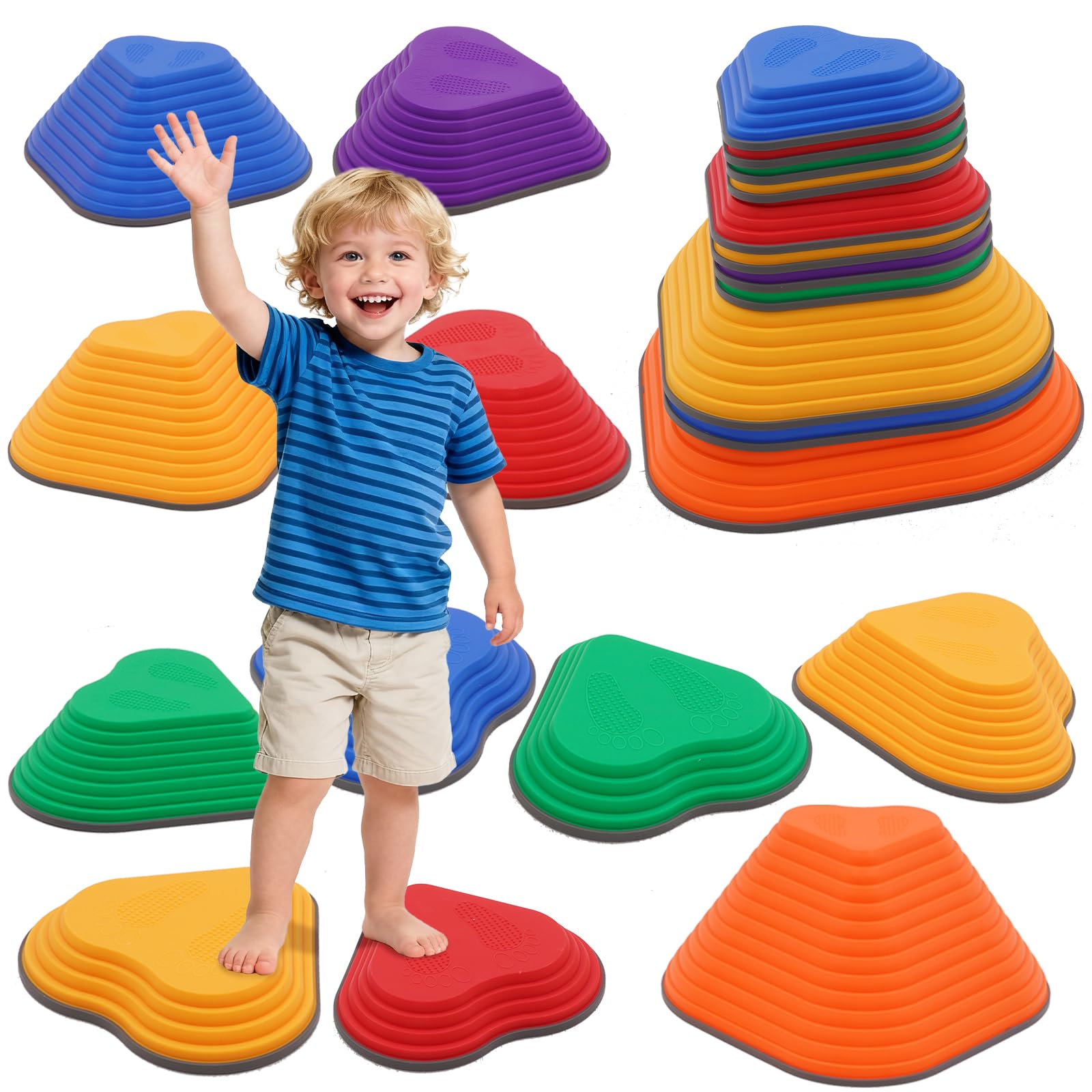 Piedras de Equilibrio para Niños,11 Piedras Duraderas Antideslizantes Que Fomentan el Equilibrio y Habilidades Motoras Pequeños,Curso de Obstáculos,Juegos para Colegios y Guarderías