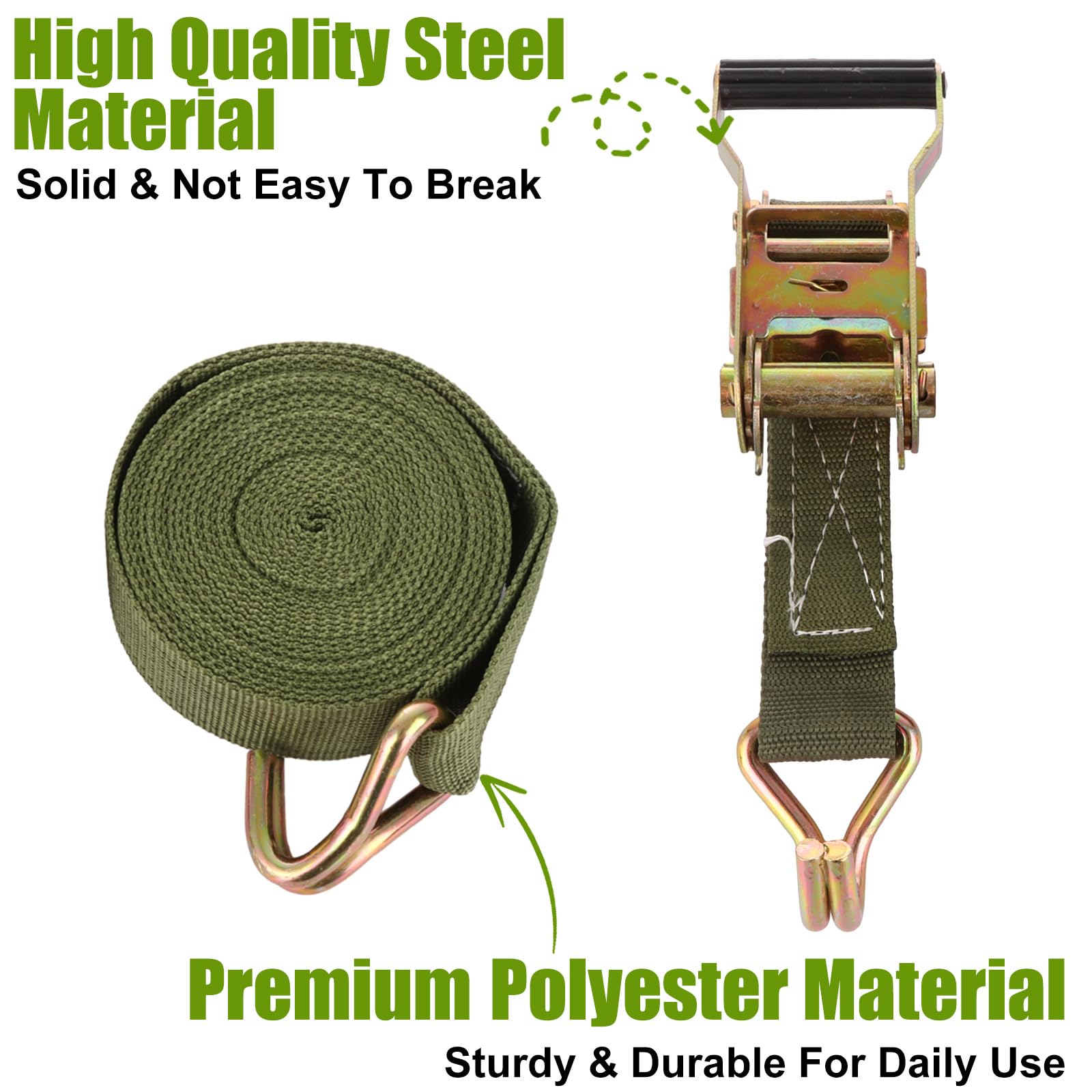Paquete de 4 correas de amarre de trinquete de 38 mm x 5 m con gancho, correas de amarre resistentes de 800 kg con hebilla ajustable, correas de carga, correas de tensión para equipaje,