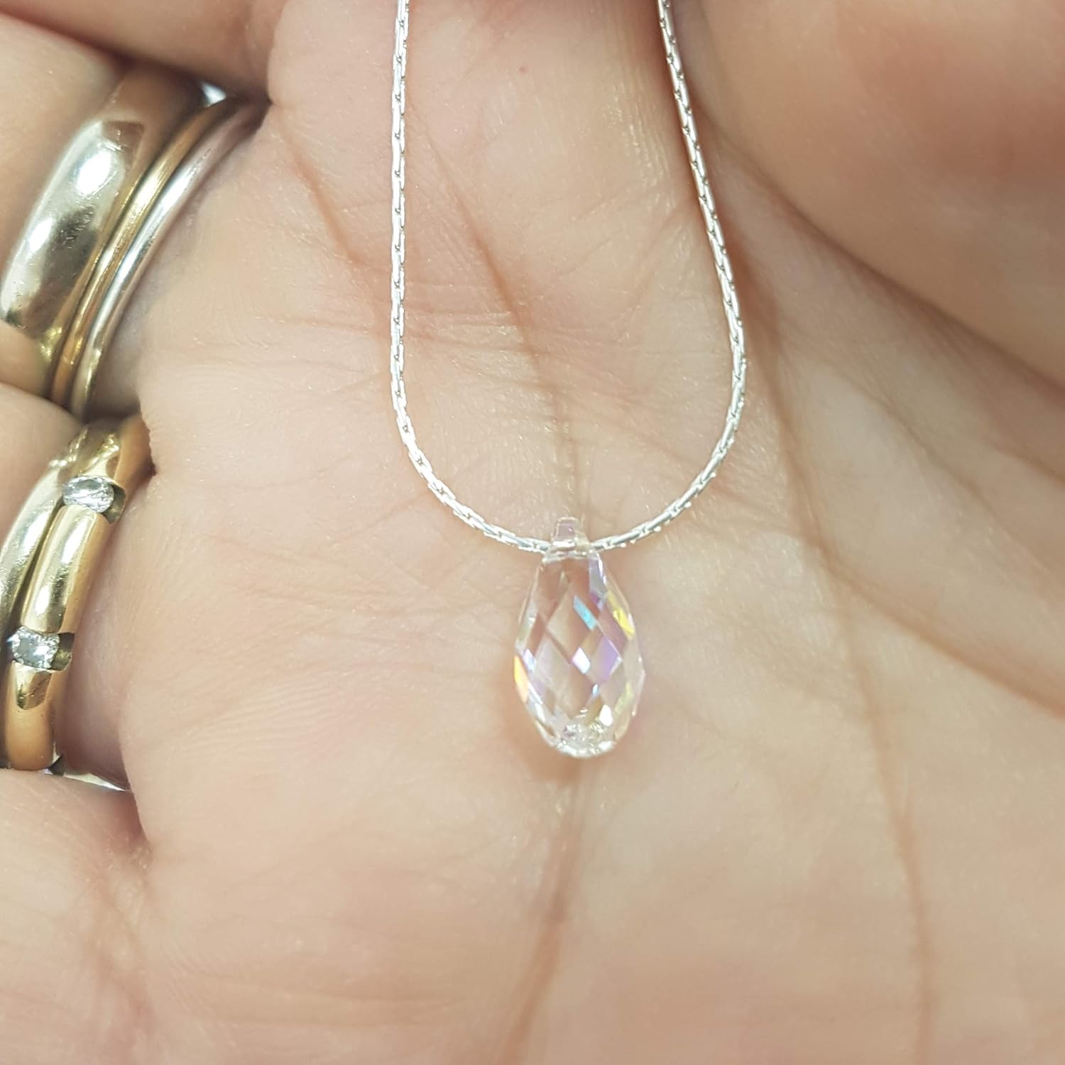 AVNIS Crystal Teardrop Sterling Silver Necklace Minimalist Stunning Jewelry 16 inches+extension Birthstone Birthday Gift for Women Girls - Image 2