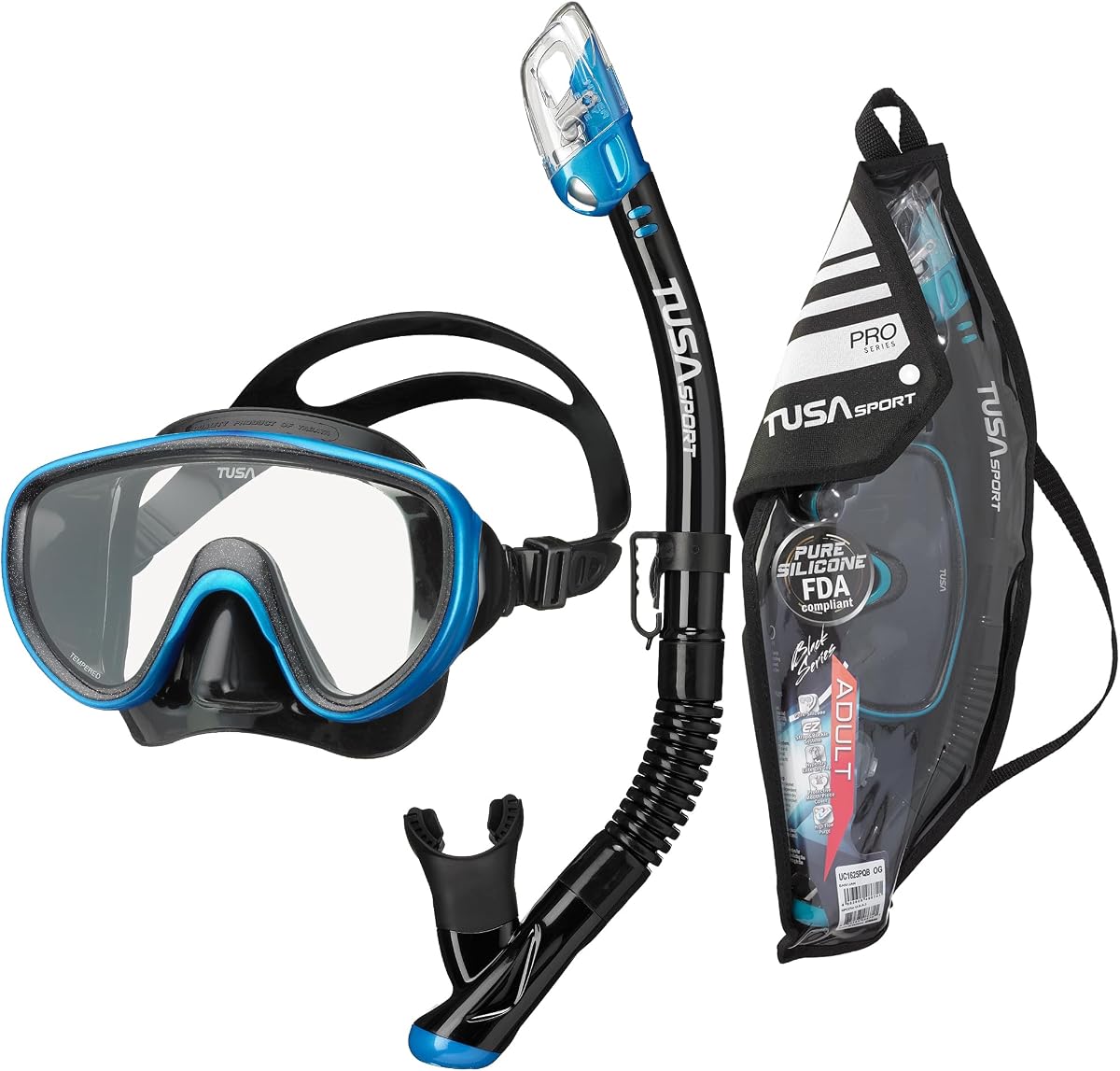 TUSA Sport Combo de máscara serena para adultos y snorkel seco con bolsa de viaje reutilizable