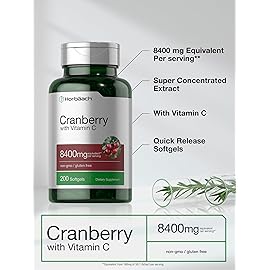 Horbach Cranberry Pills for Women and Men | 8400mg | 200 Softgels | Extract Supplement with Vitamin C | Non-GMO, Gluten Free