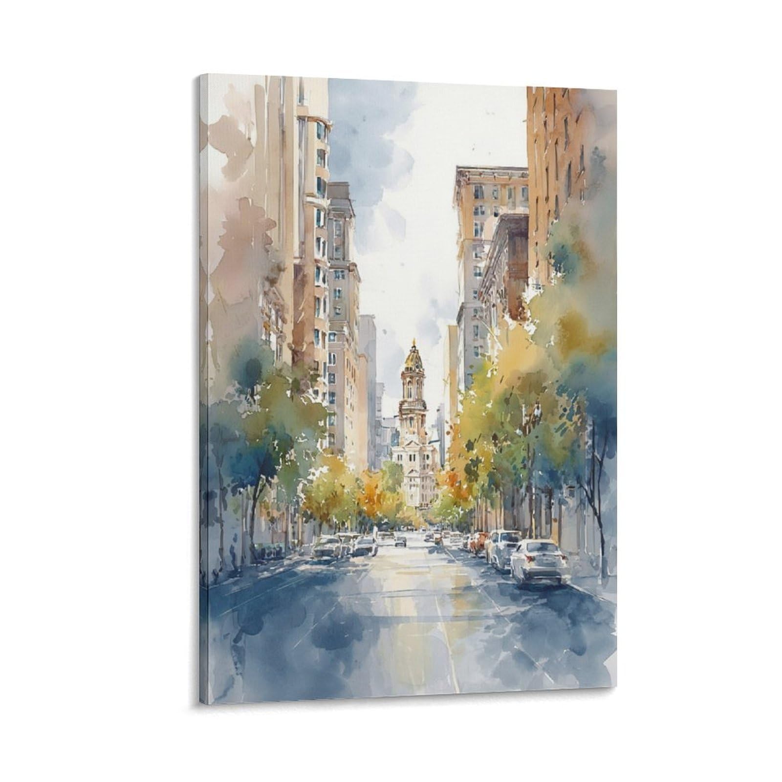 LCYNNH Texas Cityscape Traditional 20x30inch(50x75cm) Vintage Travel Poster Watercolor Canvas Art