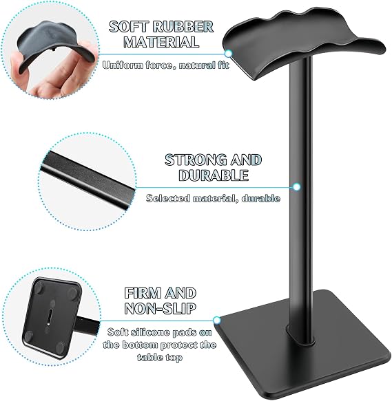 Headset Universal Desk Hook, Sturdy Metal Stand with Non-Slip Silicone, Detachable Headset Holder, Aluminum Gaming Earphone Stand with ABS Solid Base