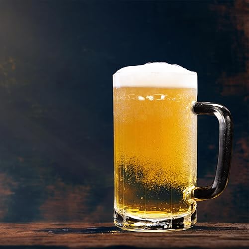Miniatura 7 de Paquete de 4 tazas de vidrio resistentes, vasos de cerveza de 16 onzas, grandes con asa, aptas para congelador, juego de tazas de cerveza clásicas