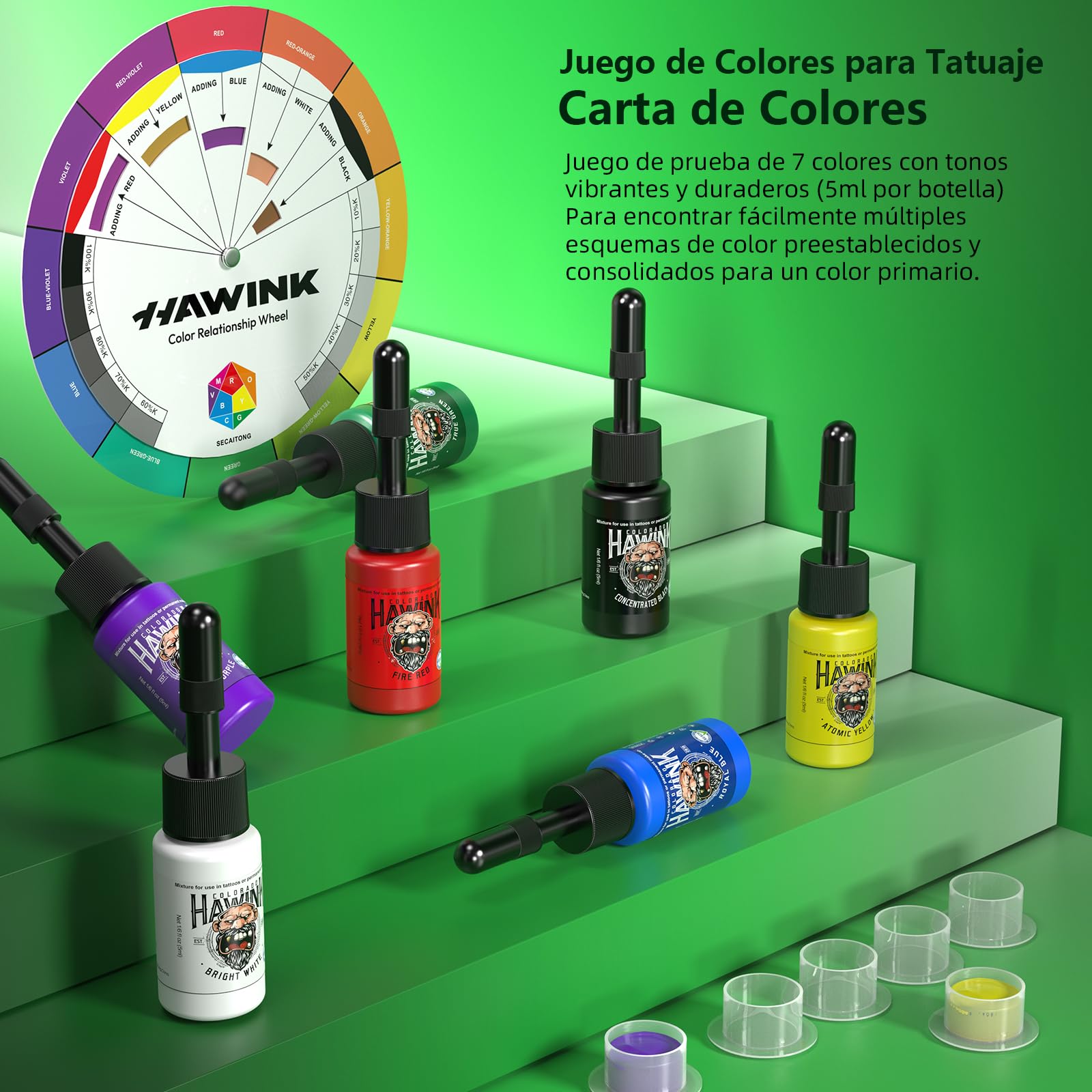 HAWINK Kit de Máquina de Tatuaje Inalámbrica con Batería 1600mAh Modo Normal/Punteado, 20 Cartuchos de Aguja 7 Tintas para tatuaje Jabón Azul Tatto Kit Completo para Principiantes HW-TKP304AEU-9