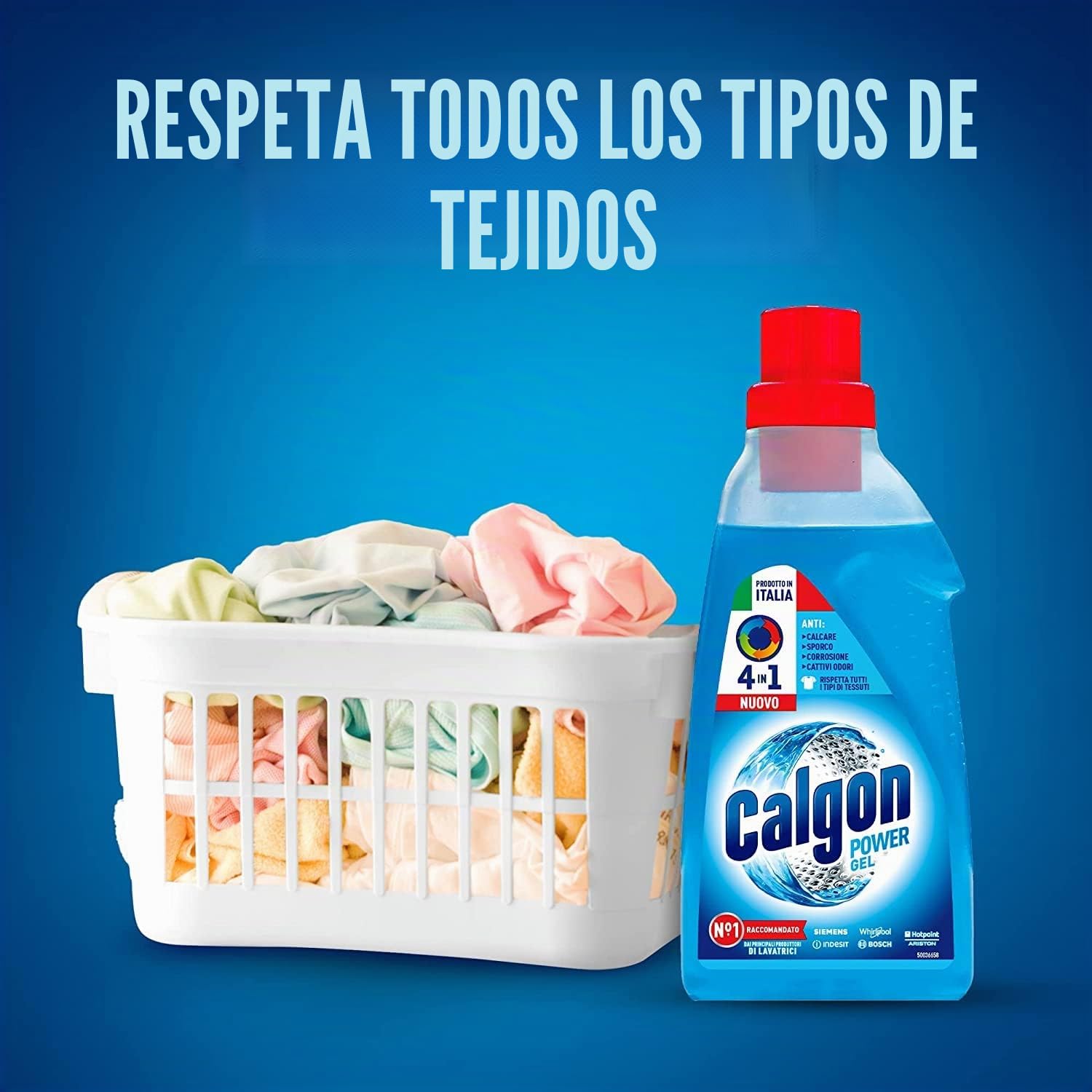 Calgon Power Gel 4 en 1, 8 paquetes de 750 ml de antical para lavadoras, aditivo para protección contra la cal, la corrosión, la suciedad y los malos olores. Total de 6 litros