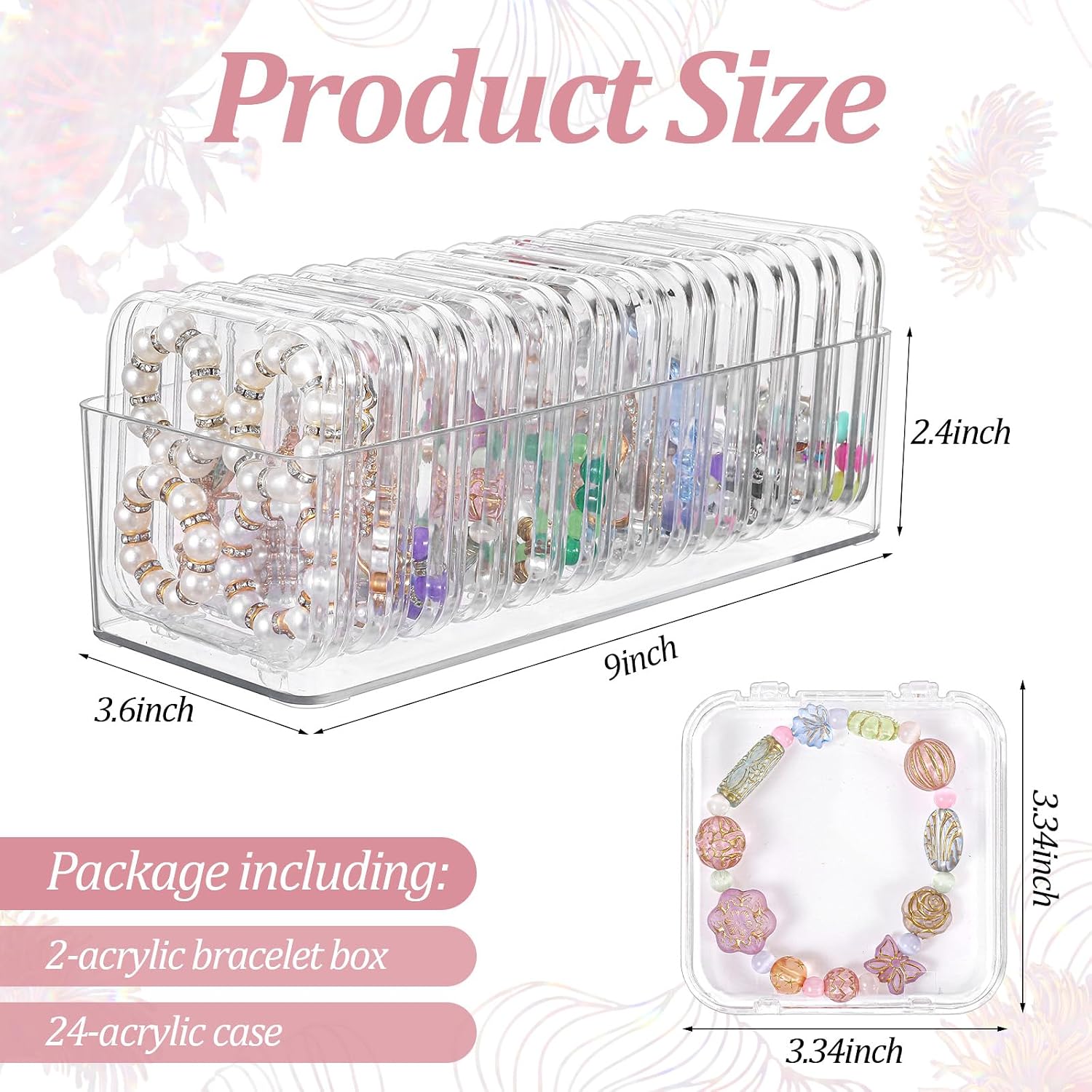 2 Pack Acrylic Jewelry Organizer Box with 24 Portable Small Cases – Clear Storage Tray for Bracelet, Crystal, Ring & Earring Containers, Open Design (Boxes Hold Small Cases)