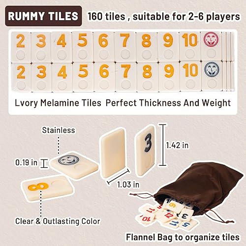 Miniatura 4 de Extguds Juego de cubo Rummy para 6 jugadores, juego clásico de cubos de viaje, con 6 bastidores de maderabandejas, 160 fichas Rummy, bolsa de lona