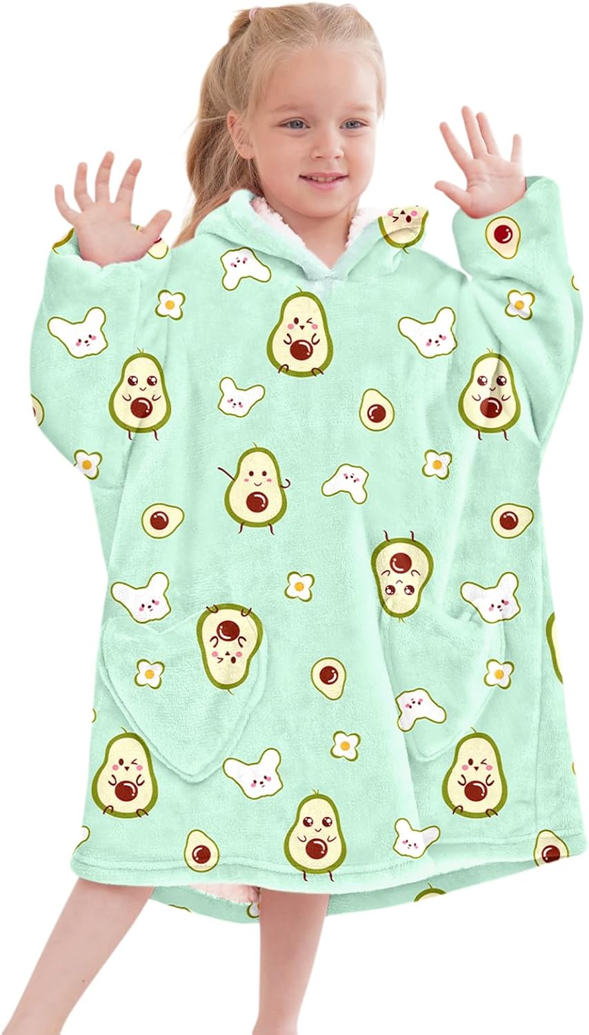 Wearable Blanket Hoodie for Kids Oversized Sherpa Blanket Hoodie for Kids Boys Girls Teens 6-13YR,Glow in The Dark Game Controller