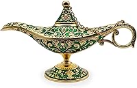 Vista 4 de Lámpara de genio mágica de Aladdín, edición clásica coleccionable legendaria y rara, para decoración de mesa y regalo, verde dorado