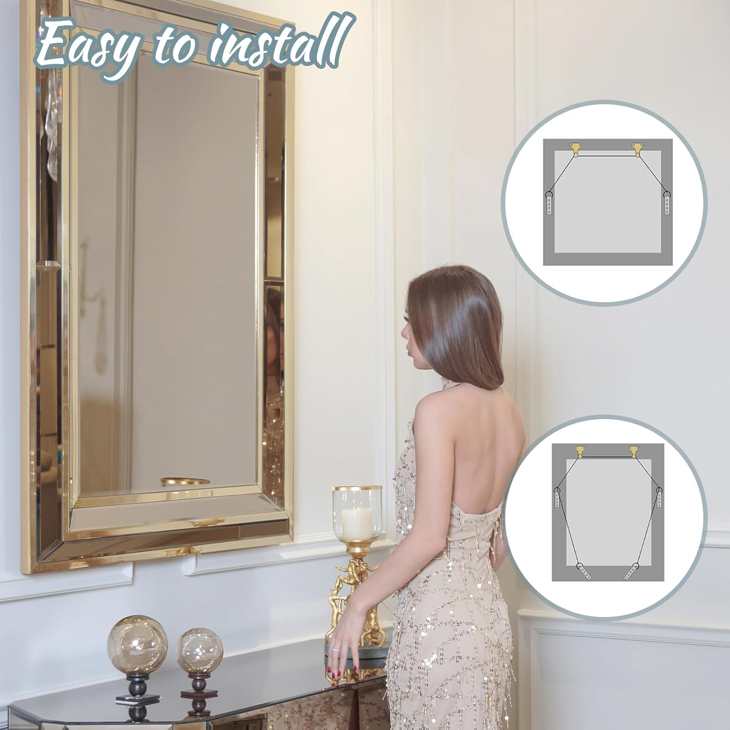 4 Pcs D Ring Picture Hangers Heavy Duty Mirror Mounting Hardware with 16pcs Screws, Heavy Duty Picture Frame Hardware for Hanging Mirror Clock Painting Picture Photo