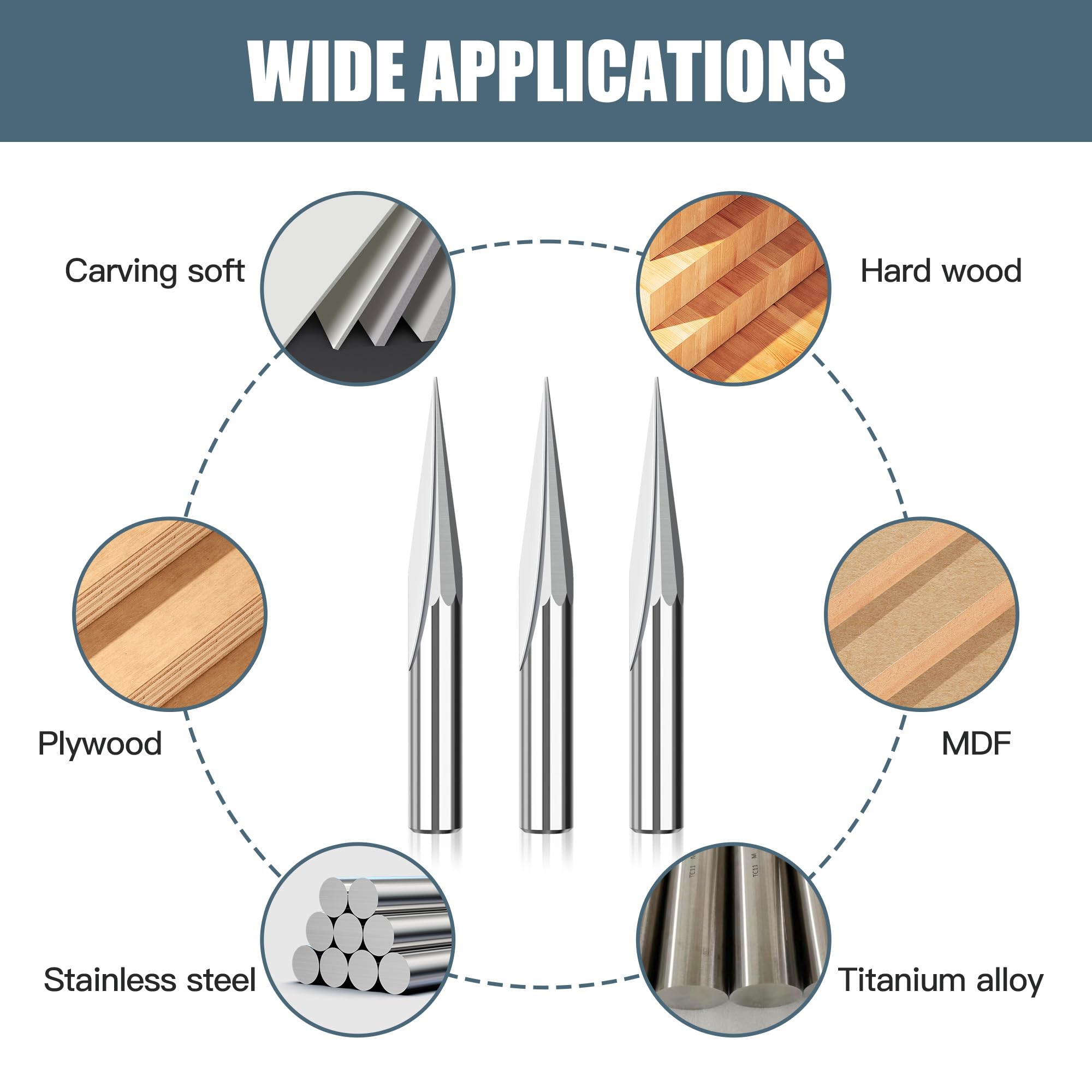 HUHAO Spiral Engraving CNC Router Bits | 10 Pack, 2 Flute Up-Cut, 30 Degree, 0.1mm Tip, 1/8" Shank For Pyramid Carving - View #8