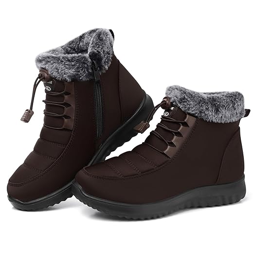 SHIBEVER Winter Boots for Women Snow: Fur Lined Warm Ankle Boots - Adjustable Water Resistant Outdoor Zipper Snow Shoes