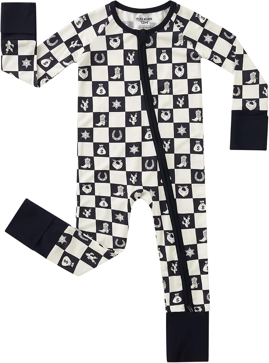 pureborn Baby Sleeper Viscose from Bamboo Zipper Footies Pjs 0-24 meses | Cremallera de 2 vías suave como la mantequilla, OEKO-TEX Certified, transpirable, bebé niño niña, manoplas plegables y puños para los pies, para todas las estaciones